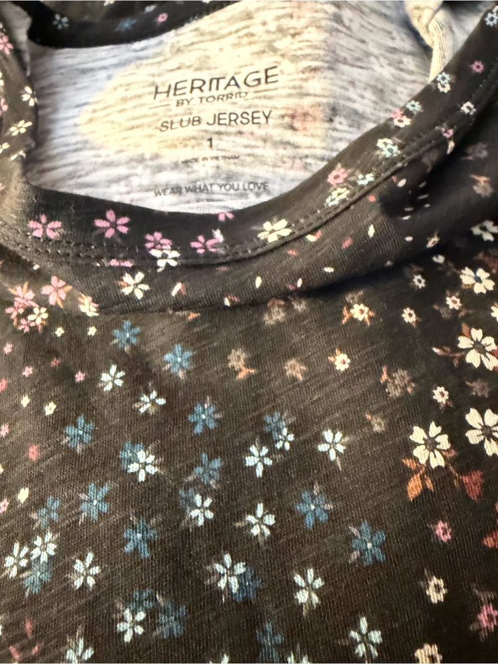 torrid Black Floral Tulip Sleeve Cotton Slub Tee